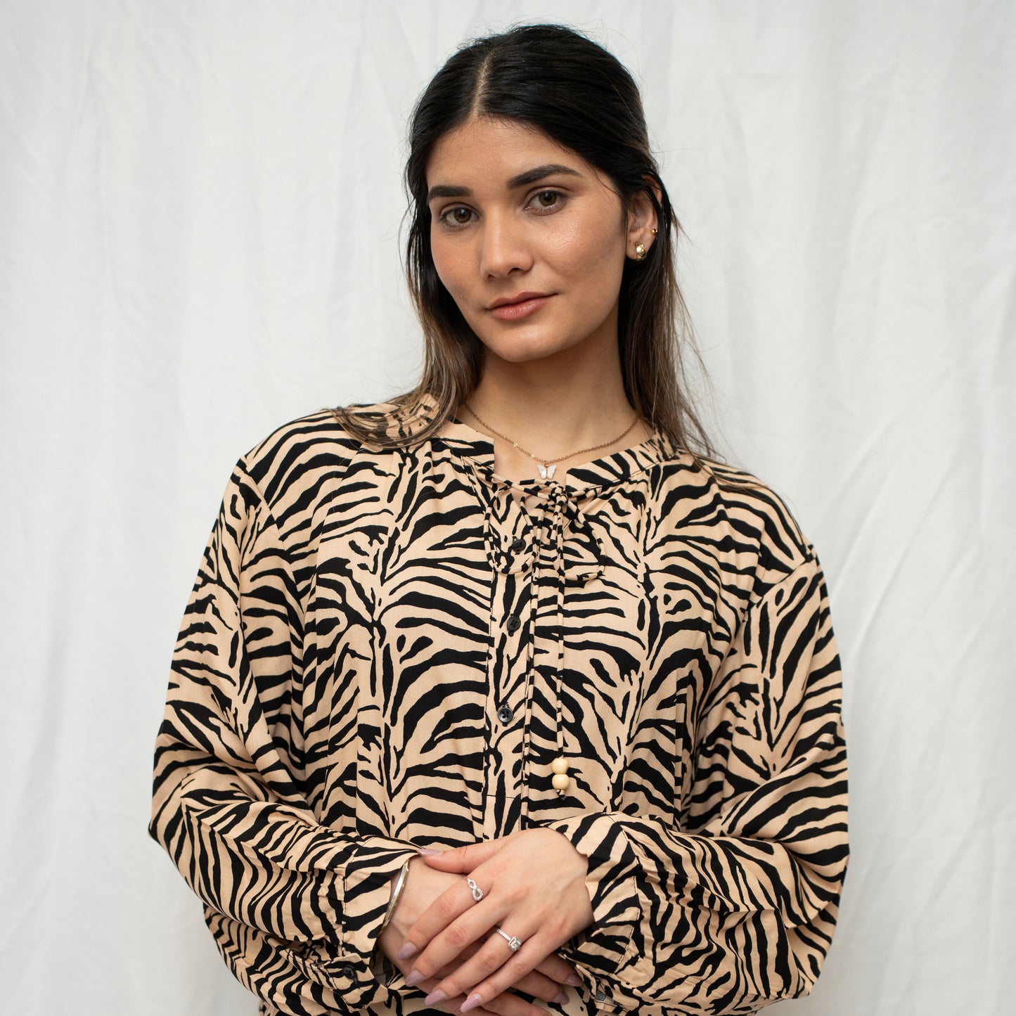 Balloon Sleeved Viscose Dress