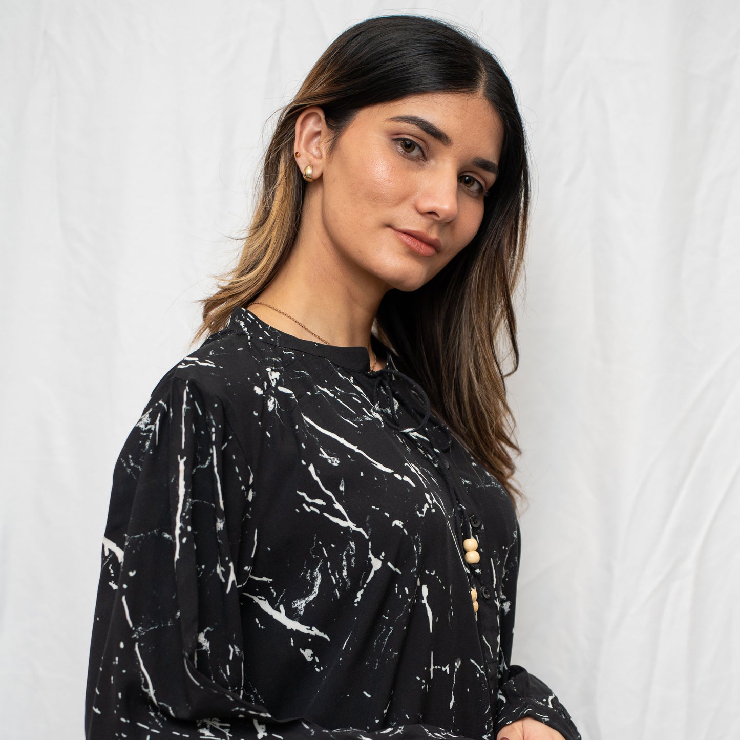 Balloon Sleeved Viscose Dress