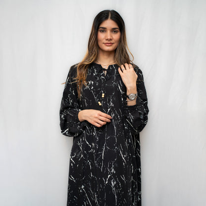 Balloon Sleeved Viscose Dress