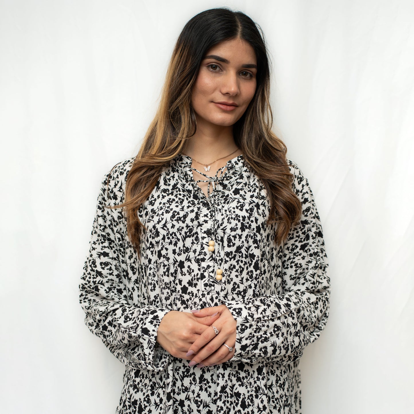 Balloon Sleeved Viscose Dress