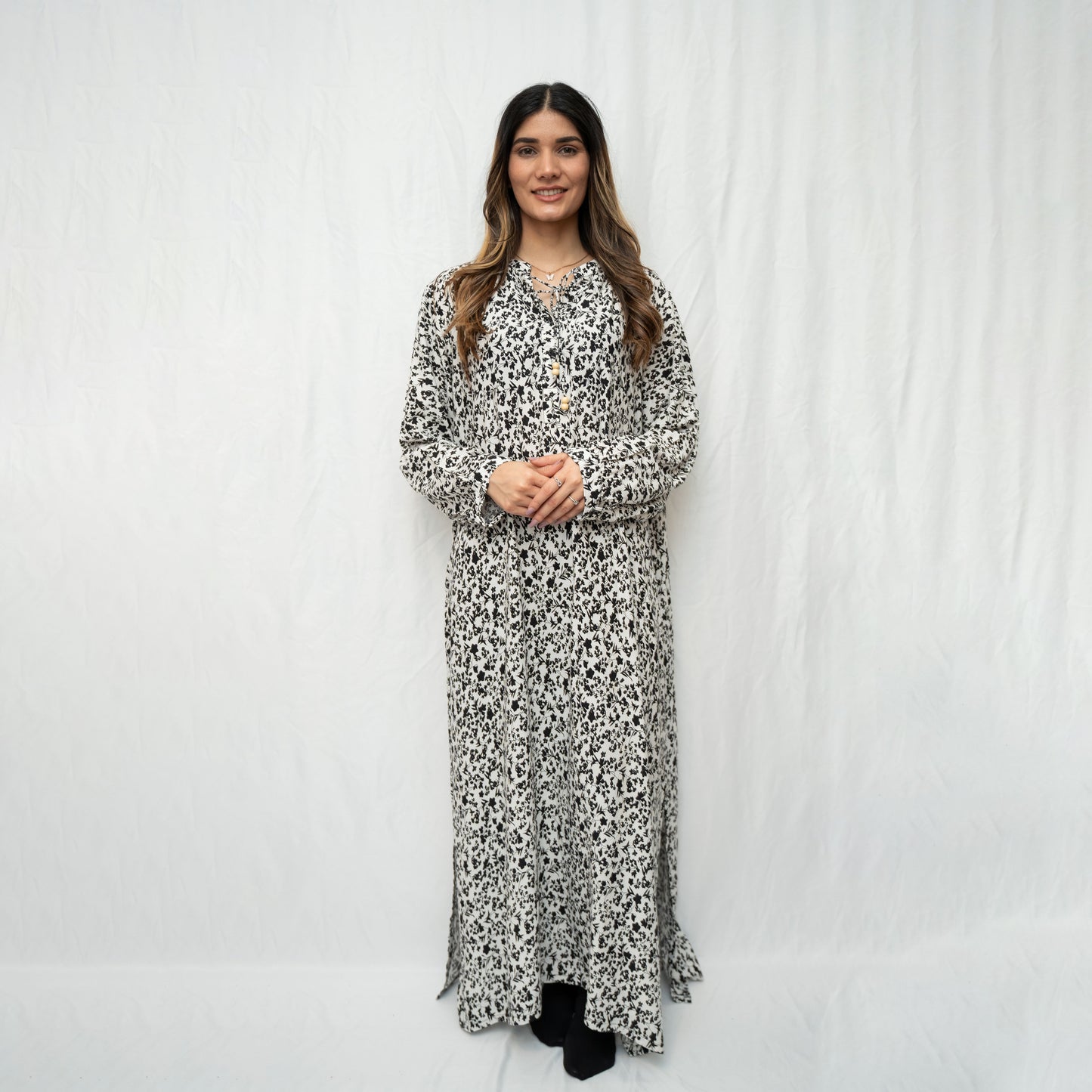 Balloon Sleeved Viscose Dress